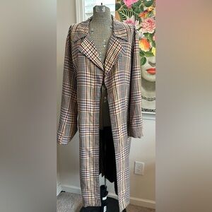 ASHLEY STEWART FULL LENGTH PLAID TRENCH COAT Sz. 26. CASUAL ELEGANCE, NO BELT.